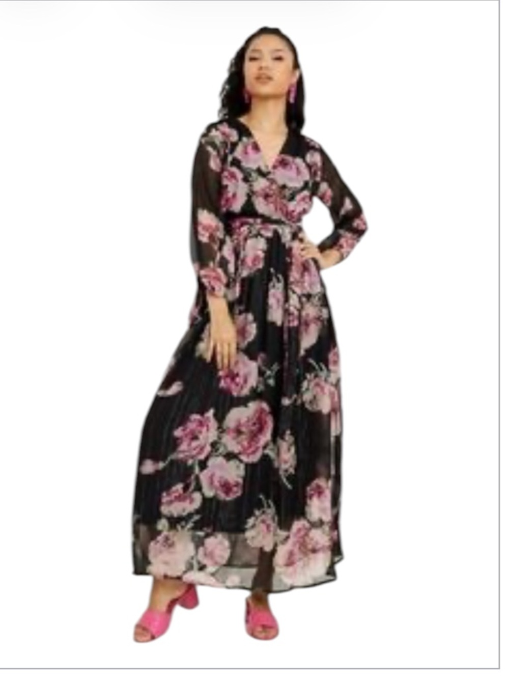 Alexa B Nites Multicolour Floral Print Shimmery Wrap Maxi Women’s Dress Size 8